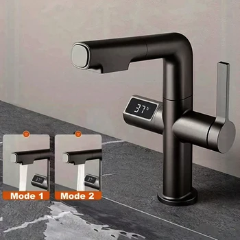новый ЖК-дисплей Digita Латунь Смеситель для раковины в ванной комнате Выдвижной кран для раковины Горячий холодный кухонный смеситель Палубный смеситель для раковины