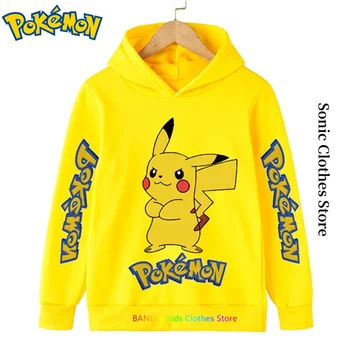 Pokemon Толстовка с капюшоном Детская одежда Одежда для девочек Пикачу, топы для мальчиков, толстовка с игровым принтом, пуловеры с длинным рукавом, детская уличная одежда