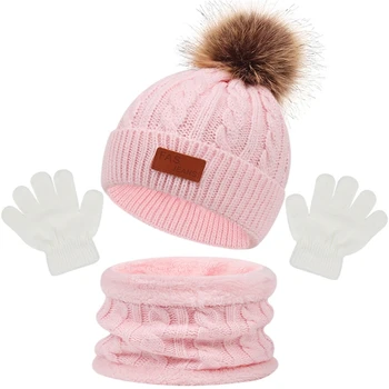 Детская зимняя шапка Перчатки Шейный шарф Комбо для младенцев Малышей Девочек Мальчиков Теплые вязаные крючком Вязаные шапочные перчатки Детские принадлежности