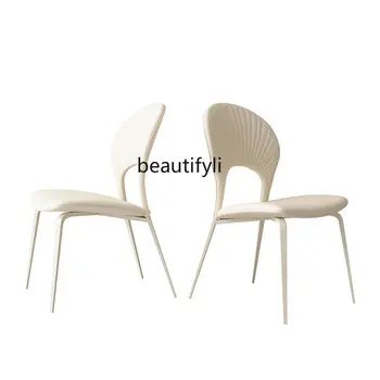 yj Французский кремовый стиль Обеденный стул Nordic Modern Simple Home Белый кожаный обеденный стол Спинка стула
