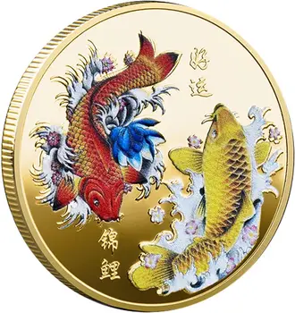 Удачи вам Китайская рыба Кои Счастливая монета Красочный Карповый Талисман Вызов Монета для Скретчинга Лотерейных Билетов