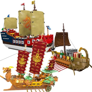 Идеи Средневековое приключение Паровой линкор Кирпич Креативный эксперт Герой Пиратский корабль Строительный блок Moc Модульные игрушки для ребенка Подарок
