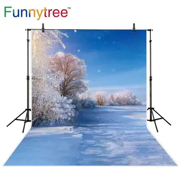 Funnytree фон фотофон зима Реальная сцена Замерзшее снежное дерево Голубое небо фото Фоны фотография фотобудка фотостудия