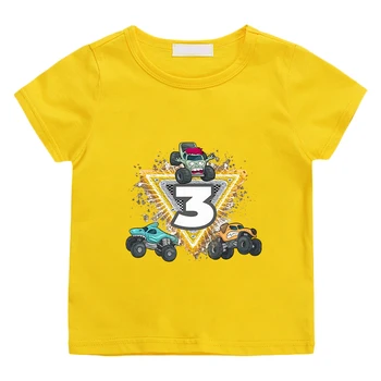 Monster Truck 3rd Birthday Футболка Повседневная летняя футболка с коротким рукавом 100% хлопок Высококачественные повседневные футболки для мальчиков и девочек