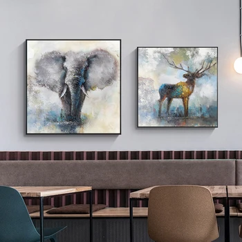 Абстрактные животные Картина маслом Дикий слон Олень Лось Плакаты и Принты Настенная картина для декора гостиной
