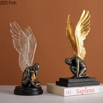 Современный абстрактный ангел скульптура ремесла украшения смоляные фигурки с крыльями статуэтки подарки на день рождения офис украшение гостиной