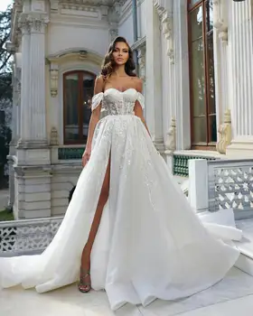 Шикарные богемные кружевные свадебные платья боковой разрез 3D цветочные аппликации свадебное платье на заказ без бретелек Vestido de novia