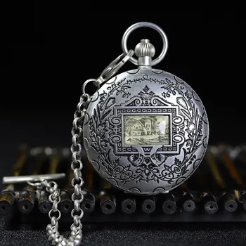 Мужские механические карманные часы Антикварные предметы коллекционирования Европейский средиземноморский стиль Серебряные карманные часы с двойным открытием и цепочками