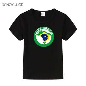 Я люблю футболку с принтом флага Бразилии Дети 2023 Мода Дети с коротким рукавом Бренд Бразильская карта Одежда для мальчиков Футболки для девочек