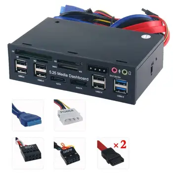 USB 3.0 Концентратор Многофункциональный порт eSATA SATA Внутренний кардридер ПК Мультимедиа Передняя панель Аудио для карт памяти SD MS CF TF M2 MMC