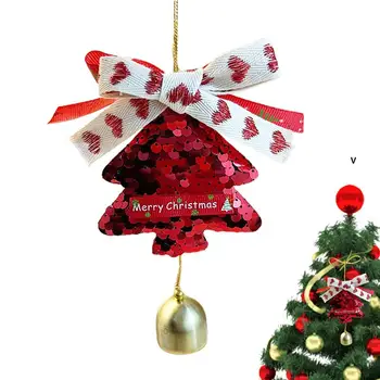 Елочные украшения с колокольчиками Красные пайетки и кулон колокольчик с ремешком Украшения для комнаты для окна Рождественская елка Дверь