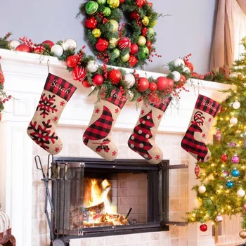 Рождественское украшение Большие Вышитые Рождественские Носки Рождественский Плед Лось Снежинка Детские Подарочные Носки Кулон