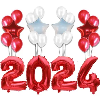 CHEEREVEA 2024 Набор воздушных шаров из звездной фольги 2024 Новогодние украшения Воздушные шары 2024 Воздушный шар Баннер Принадлежности для выпускной вечеринки