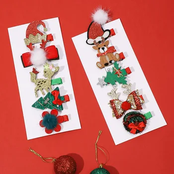 Оптовые европейские и американские детские рождественские мультяшные заколки для волос с милыми звездами и снеговиками.
