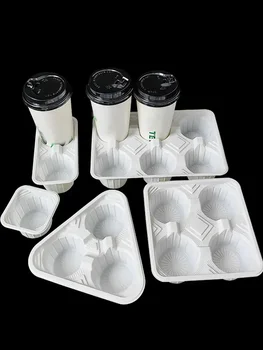  Держатель стакана для чая с белым молоком Черный утолщенный пластик Упаковка для кофейных напитков на вынос Двойная чашка с фиксированной решеткой Лоток с защитой от рассеивания