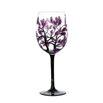 Four Seasons Tree Бокал для вина Бокал с ручной росписью Бокал для вина Уникальная стеклянная чашка с высокими ножками Стеклянная посуда для друга семьи G5AB