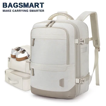BAGSMART 17 '' Рюкзак для ноутбука Дорожная кабина 4шт 40 л Расширяемый рюкзак для ручной клади с сумкой для обуви Водонепроницаемый женский рюкзак