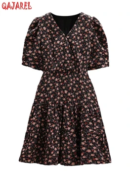 Женщины Лето Черный Элегантный Шифон Миди Платье 2023 Новый Шикарный Модный Облегающий Платье Роскошное Винтаж Вечернее Платье Hepburm