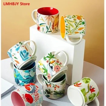 LMHBJY Высококачественный цветок Цветная глазурь Керамическая чашка Кружка Офисная кофейная чашка Бытовая чашка для завтрака большой емкости
