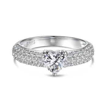 Новое кольцо из стерлингового серебра S925 Женская мода Сладкий стиль Радуга Розовый Сердце в форме циркона Обручальное кольцо Ювелирные изделия оптом