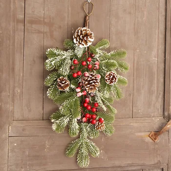 искусственное растение с красными ягодами, сосновыми шишками, тростником, украшение рождественской елки, перевернутые пластиковые украшения для дверей ресторана