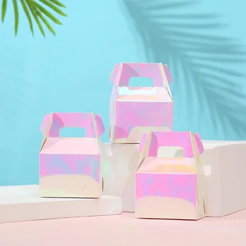 6 шт./компл., градиентная розовая бумажная коробка для торта, маленькая коробка для упаковки кексов с ручкой, свадебные конфеты, подарочная сумка, принадлежности для вечеринок
