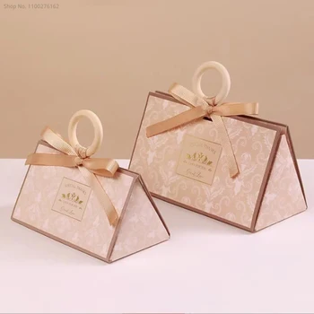Треугольный бумажный пакет большой формы Упаковочная коробка с ручками Свадебные подарки для гостей Коробки конфет для свадьбы Baby Shower Party
