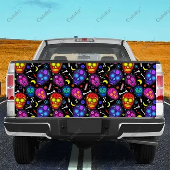 Sugar Skull Truck Задняя дверь Wrap HD Decal Графика Универсальный Подходит для полноразмерных грузовиков Защита от атмосферных воздействий и безопасность для мойки автомобилей