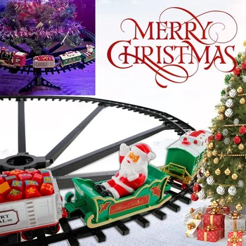 Украшение рождественской елки Железнодорожная рама поезда Железнодорожный вагон со звуком и световым рельсом Подарки Электрические игрушки