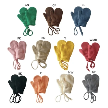  Теплые детские вязаные варежки Детские перчатки для малышей на открытом воздухе с шейной цепочкой для 1-4 лет