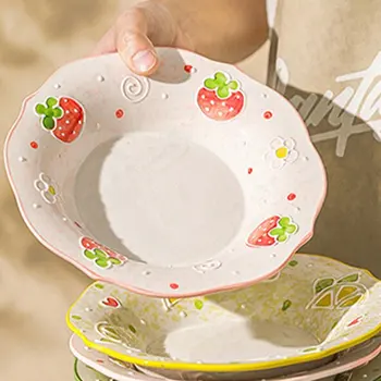 Современная рельефная обеденная тарелка Симпатичные креативные керамические тарелки Фрукты Салатные блюда Стейк Паста Торт Тарелки Десерт Хлеб Суп Посуда
