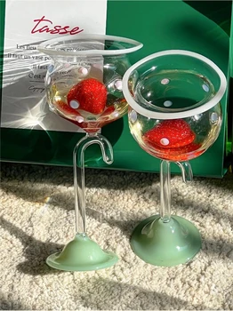 креативный дизайн ниши леденец на палочке красное вино фруктовый сок бокал для шампанского ins Корейский зонтик ручка Стеклянная десертная чашка на высоких ножках