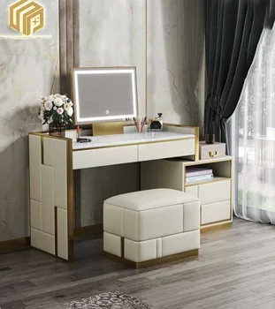  Светлый роскошный туалетный столик, Простая индивидуальная мраморная каменная плита, Итальянский шкаф для хранения, Цельный столик для макияжа в спальне