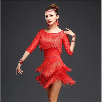 Платье для латиноамериканских танцев Женщины Платье с бахромой Конкурс/Практика Ча Румба Самба Платье Сальса Танец Платье Великий Гэтсби