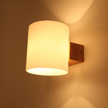 Простой настенный светильник из массива дерева, стеклянная прикроватная лампа для спальни, гостиная, прихожая, балкон, крыльцо, лестничный светильник