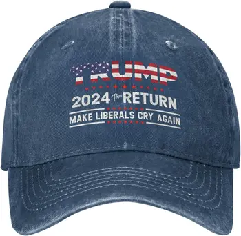 Шляпа 2024 Возвращение - Заставь либералов снова плакать Шляпы Винтажная регулируемая бейсболка Хлопковая шапка MAGA Черная