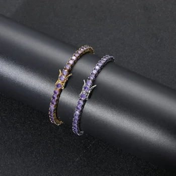 фиолетовый теннисный браслет 4 мм 1 ряд AAA CZ кубический цирконий золотой серебряный цвет браслет подарок для мужчин и женщин ледяные хип-хоп ювелирные изделия