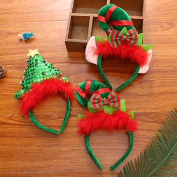 Зеленые рождественские повязки на голову с повязкой для волос из рождественской елки с красным пером для рождественских и праздничных вечеринок, Рождественский декор