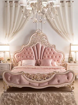 европейская современная свадебная кровать из массива дерева ручной работы, новое поступление, легкая роскошная двуспальная кровать, французская кровать принцессы