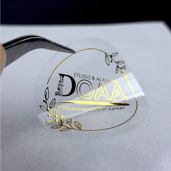 Усовершенствованные прозрачные наклейки из золотой фольги, индивидуальный бизнес-логотип, свадебная этикетка, золотая упаковка, круглая прозрачная la