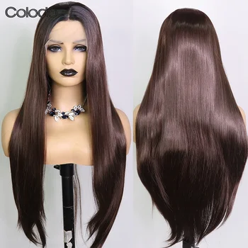 COLODO Прозрачный кружевной передний парик для женщин Синтетический шелковистый прямой кружевной передний парик Высококачественный термостойкий волокнистый парик для волос