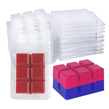 100 упаковок восковых расплавов для расплава форм для раскладушек, прозрачный пустой пластиковый квадратный лоток для восковых свечей