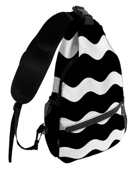  Черные волнистые полосы Волны Нагрудные сумки для женщин Мужчины Водонепроницаемые сумки-мессенджеры Женская спортивная сумка через плечо на одно плечо