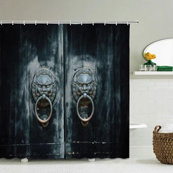 Ретро 3D-печать Старая деревянная дверь Занавеска для душа Водонепроницаемая ткань из полиэстера Украшение дома Экран для ванны Занавеска Доступ в ванную комнату