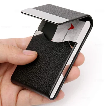 Чехол для визитной карточки - тонкий металлический карманный держатель для карт из искусственной кожи с магнитной застежкой, держатель именной карточки