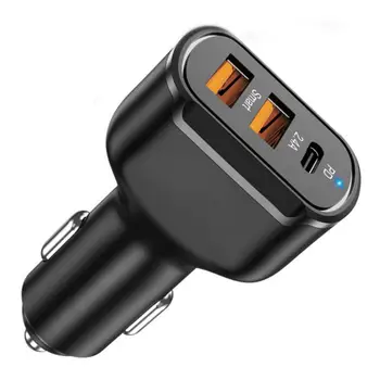 USB C Автомобильное зарядное устройство PD Адаптер автомобильного зарядного устройства 3 порта Mini USB Автомобильное зарядное устройство 30 Вт Автомобильный адаптер для быстрой зарядки Идеально подходит для телефонов с питанием от USB
