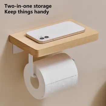  Полка для хранения Полка для телефона Креативная деревянная стойка для салфеток Бытовой туалет с подставкой для рулона бумаги для общежития