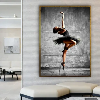 Черно-белый балерина Холст Живопись Элегантная балерина Поза Фото Печать Плакат Настенное Искусство Картина Для Интерьера Комнатный Декор