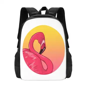 Фламинго Подросток Студент колледжа Рюкзак Шаблон Дизайн Сумки Фламинго Розовое Животное Птица Закат Сцена восхода солнца