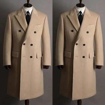  Хаки Мужчины Шерстяное пальто Зима Теплый Жених Одежда День Рождения Показ Мод Шоу Куртка